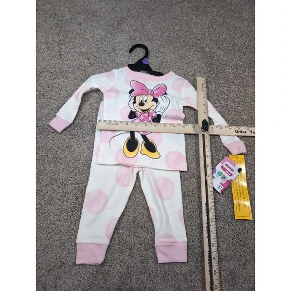 Disney Minnie Mouse Pajamas Toddler Girls White Pink Polka Dot Sleepwear Set - Picture 3 of 5